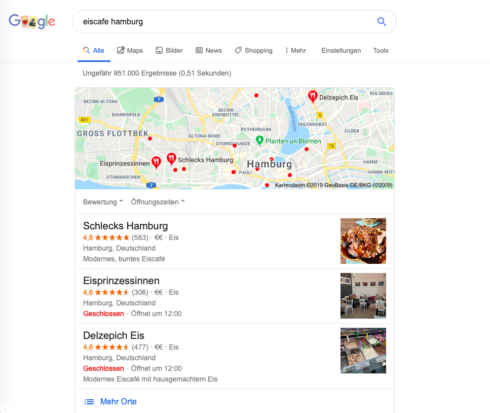 Google Lokale Suche Beispiel Screenshot