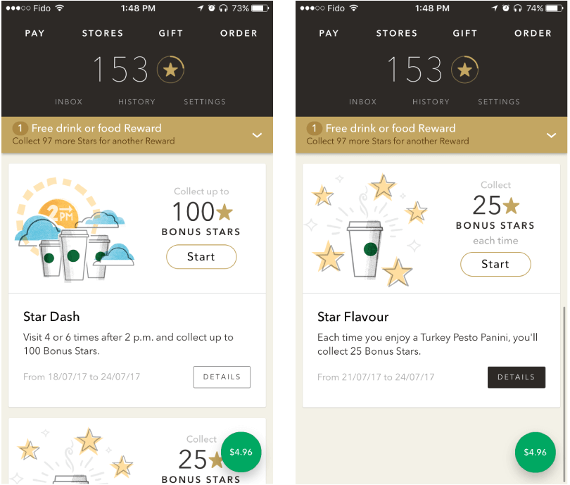 Screenshot Starbucks Website Rewards App